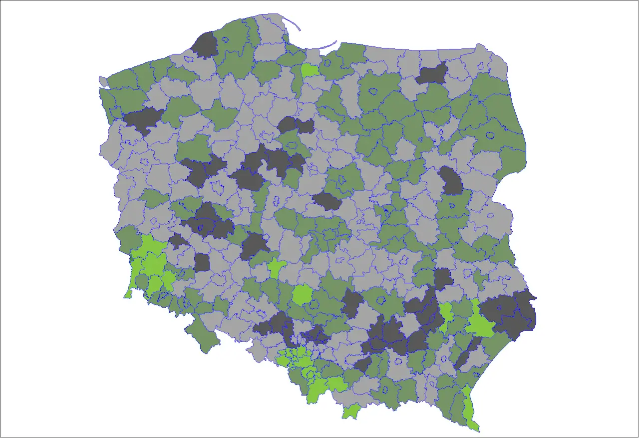 mapa twardości wody w polsce, powiaty